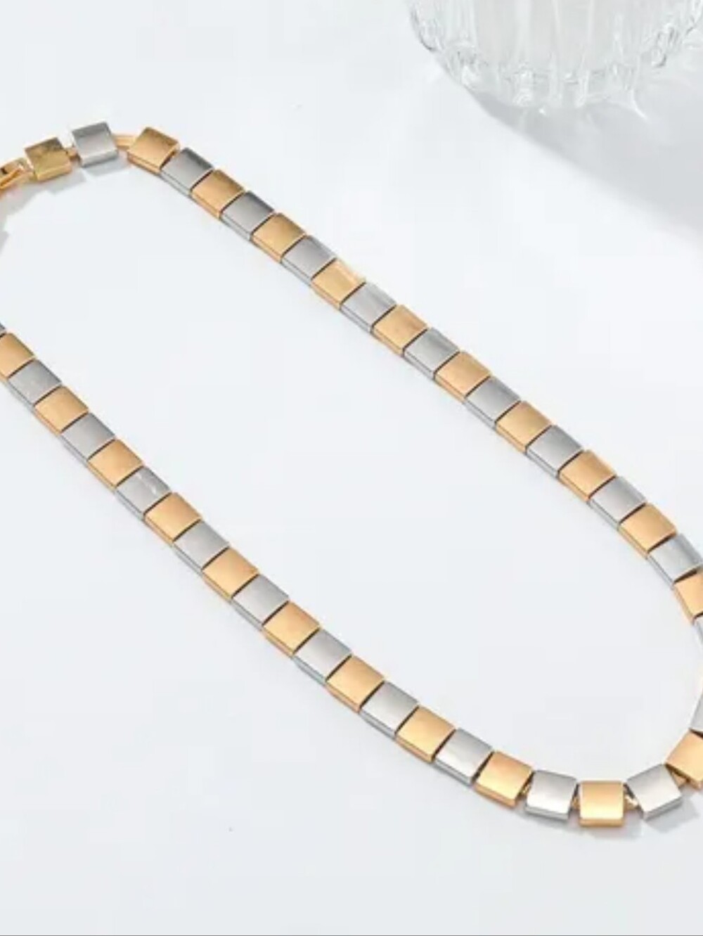 Minimalist Mixed Metal Cube Geometric Necklace – Gold & Silver Tone 18"